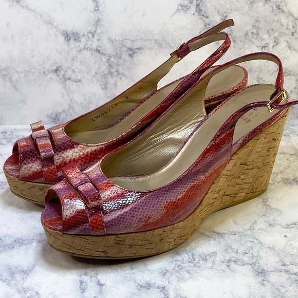 Stuart Weitzman Snakeskin Cork Wedges 6 - Picture 3 of 11